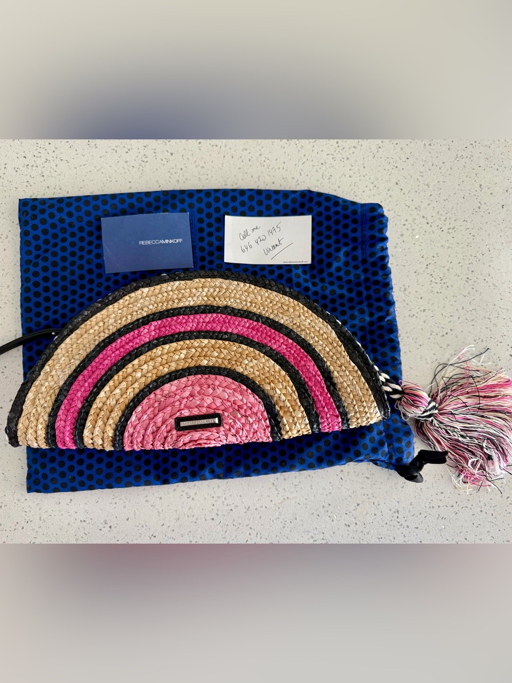 Rebecca Minkoff Straw Half-Moon Clutch in Pink, Natural & Black